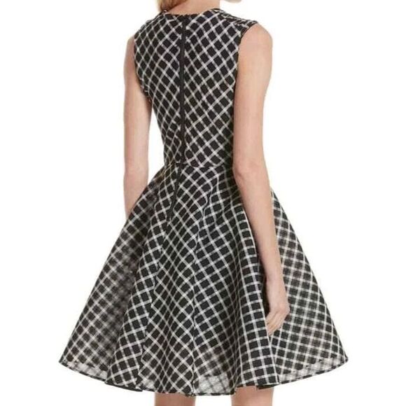 Maje Reine Check Plaid Skater Dress US Size XS (1) Black White Check Full Skirt - Picture 3 of 12